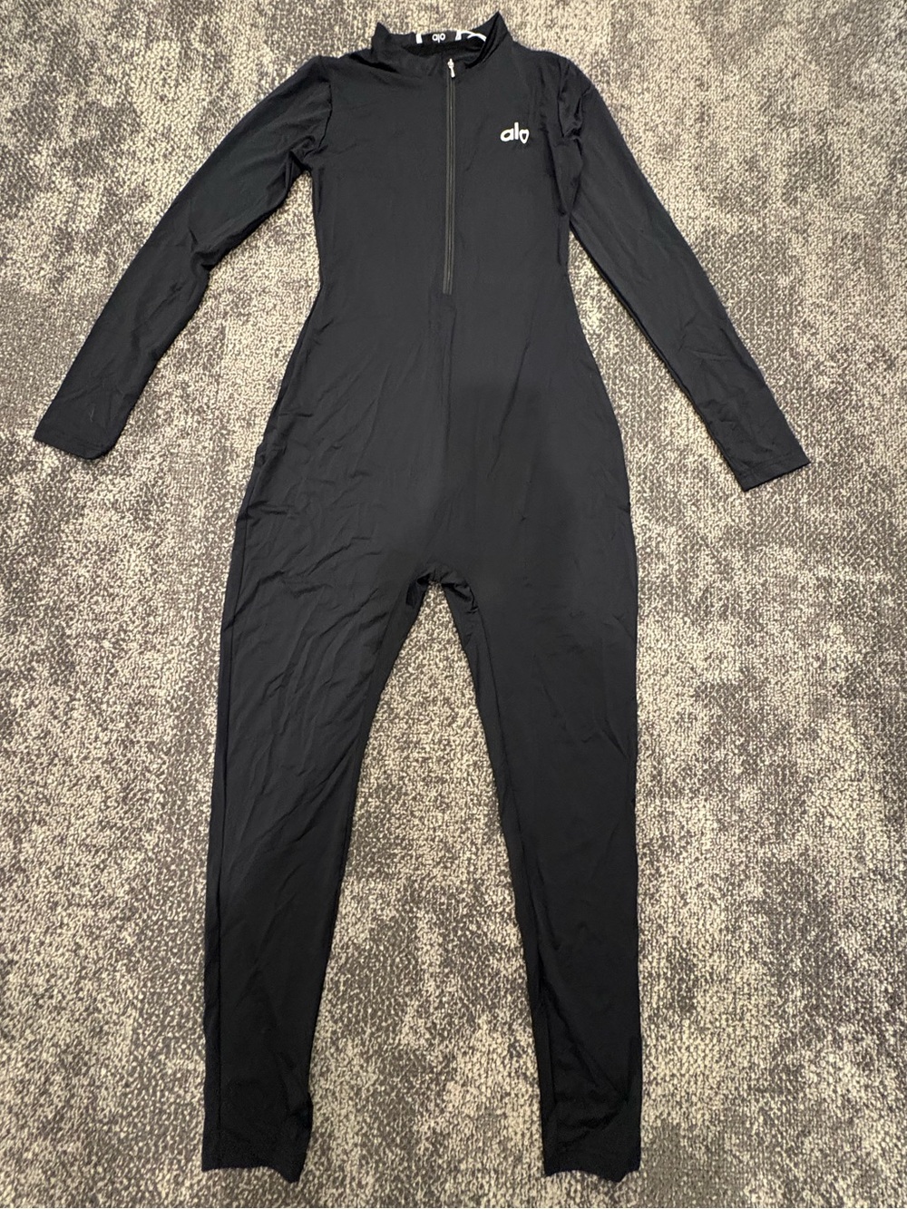 ALO Black Long-Sleeve Zip Front One-Piece Jumpsuit